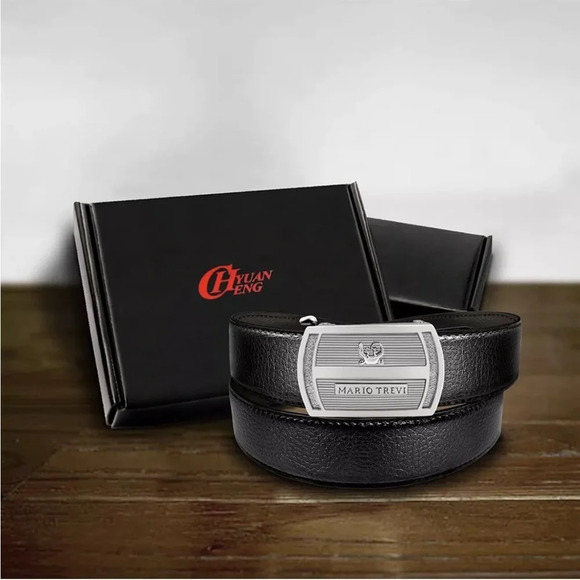 MARIO TREVI Men’s Black Ratchet Belt w Adjustable Slide w Automatic Buckle NWT - Picture 5 of 8